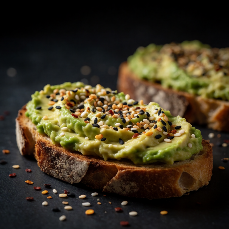 Avocado Toast with Everything Bagel and Chilli Flakes