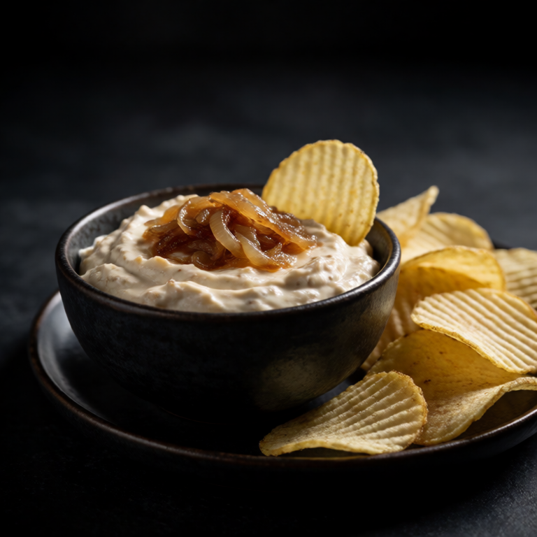 Caramelized Onion Dip with Ridged Chips