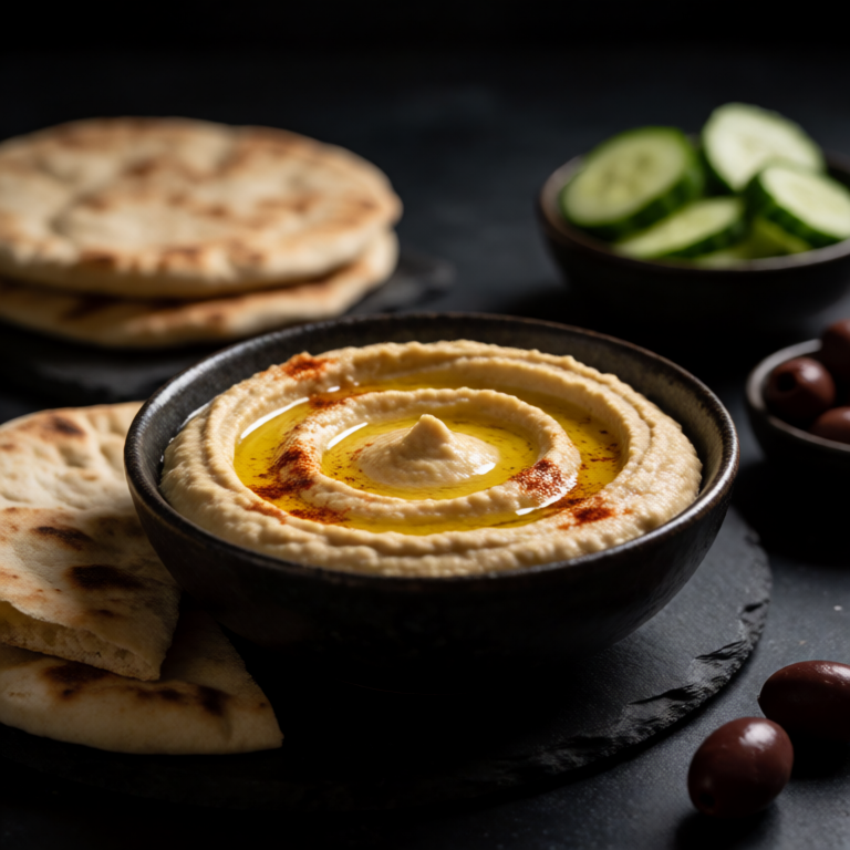 Hummus Plate with Warm Pita and Toppings