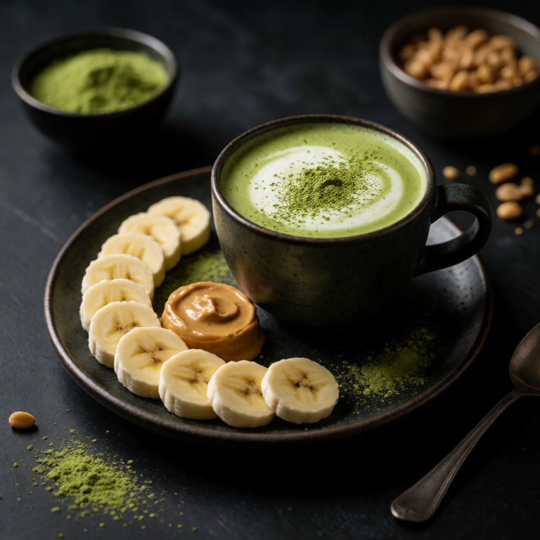 Matcha Latte and Banana with Peanut Butter